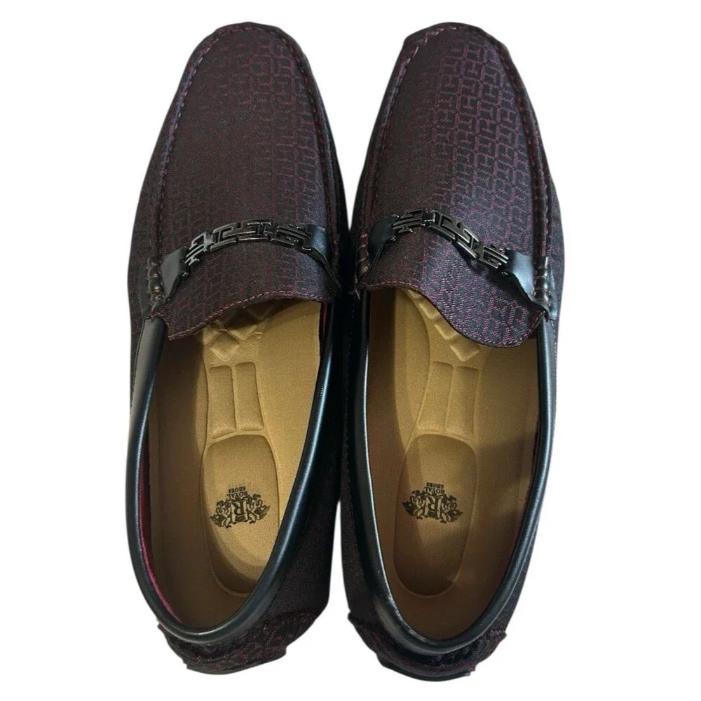 Royal Shoes Mens  Loafer Moccasin Driving Burgundy Black Geo Casual Size 12
